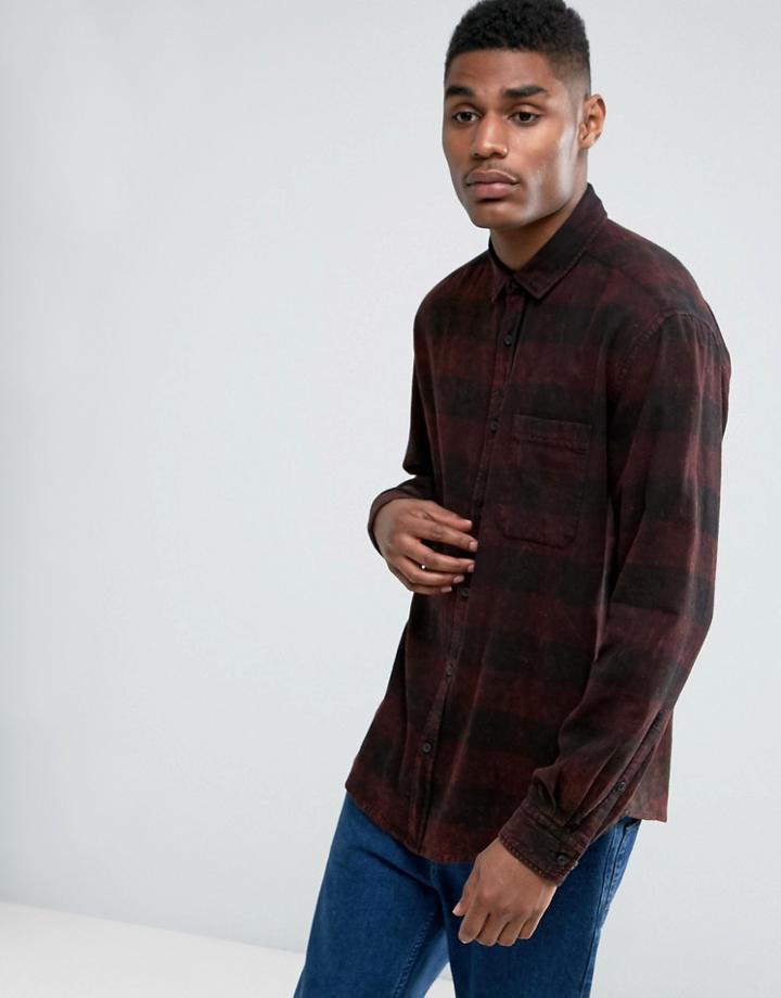Asos Oversized Buffalo Plaid Shirt With Acid Wash - Red