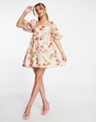 Nobody's Child Eugenia Organic Cotton Multicolored Poppy Mini Smock Dress