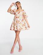 Nobody's Child Eugenia Organic Cotton Multicolored Poppy Mini Smock Dress