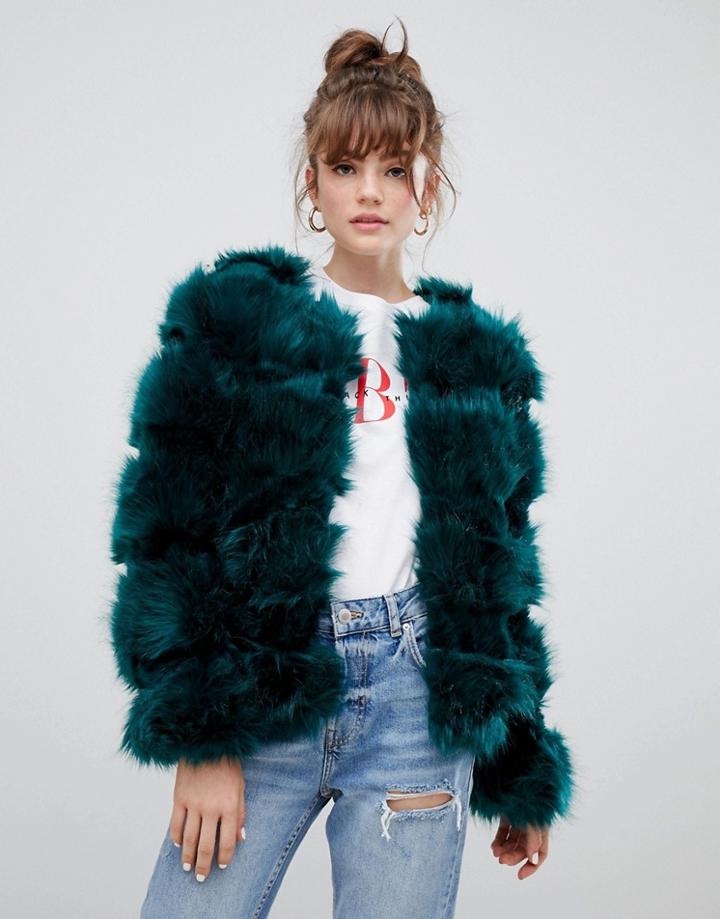 New Look Fluffy Faux Fur Coat - Green