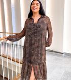 Noisy May Curve Tiered Maxi Shirt Dress In Brown Leopard-multi