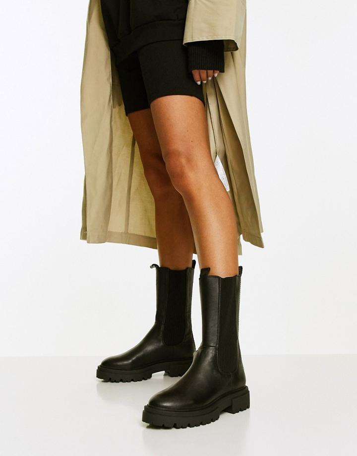 Steve Madden Arkin Mid Calf Chelsea Boots In Black Leather
