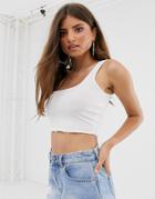 Asos Design Fuller Bust Crop Cami With Square Neck And Lettuce Hem In White - White