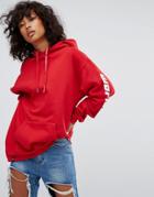 Wasted Paris Oversized Skate Hoodie With Worldwide Sleeve Print - Red