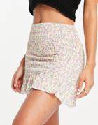 Pull & Bear Floral Shirred Skirt In Pink-black