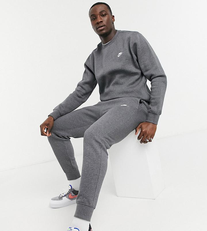 Nike Tall Club Crew Neck Sweatshirt In Dark Gray-grey