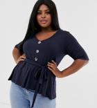 Pink Clove Top With Tie Waist In Navy Rib - Navy