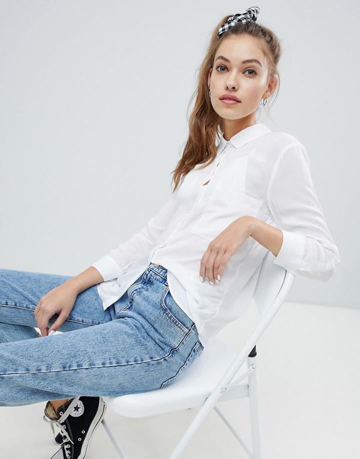 Pull & Bear Pocket Front Shirt In White - White