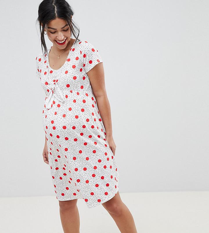 & You Nursing Knot Front Tea Dress With Tie Front In Multi Spot - Multi