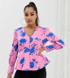 Boohoo Petite Floral Button Through Blouse In Pink - Pink
