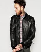 Pretty Green Leather Bomber With Perfomated Pindot - Black