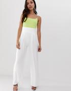 Asos Design Wide Leg Pants With Deep Waistband-white