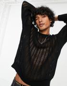 Asos Design Oversized Knitted Pointelle Sweater In Black