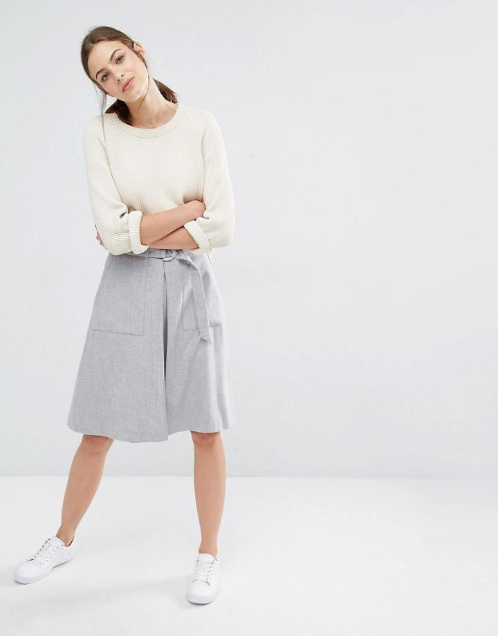 Boss Orange By Hugo Boss Bawooly Stiff Cotton Tie Detail Belt Skirt - Gray