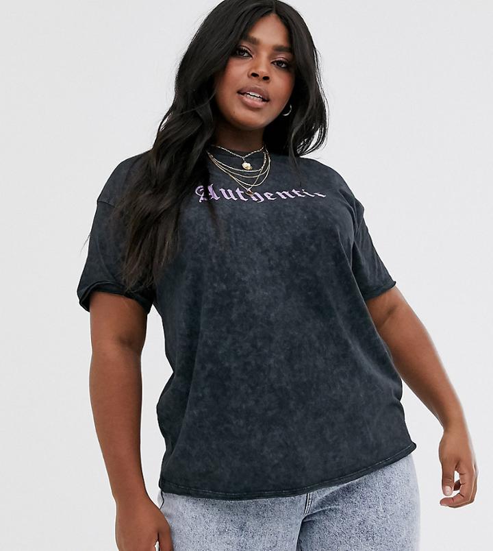 Asos Design Curve Relaxed T-shirt With Authentic Motif In Wash - Black