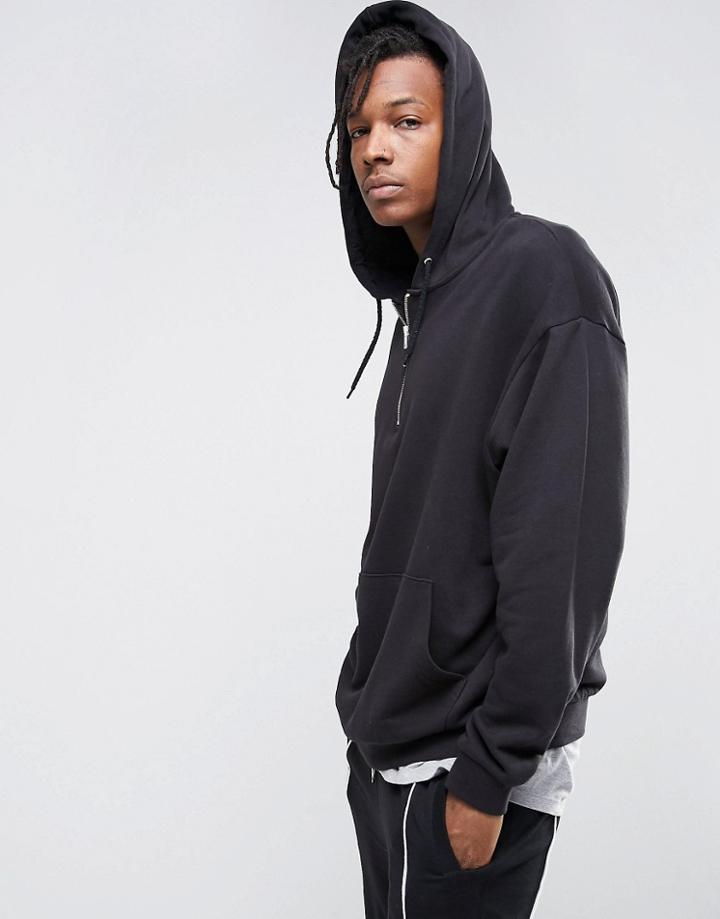 Asos Oversized Half Zip Hoodie In Black - Black
