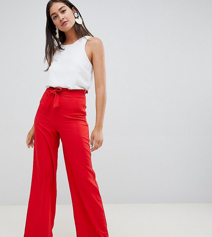 Miss Selfridge Wide Leg Pants With Tie Waist In Red
