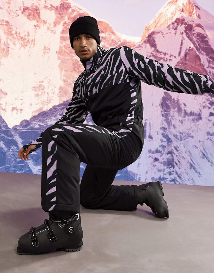 Asos 4505 Ski Suit With Animal Print Panel-black