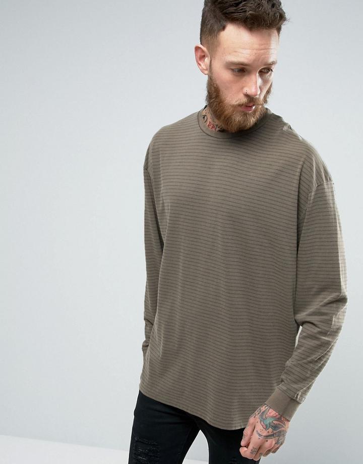 Asos Stripe Oversized Long Sleeve T-shirt - Green