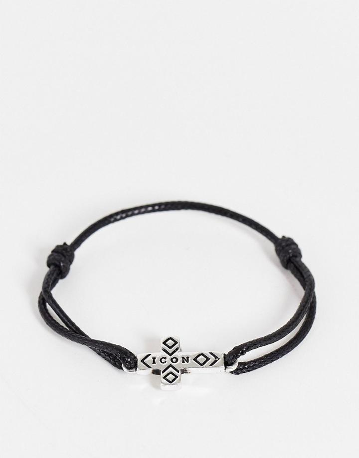 Icon Brand Adjustable Cross Bracelet In Black