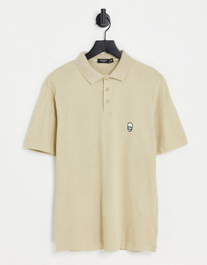 Bolongaro Trevor Polo With Skull Embroidery In Stone-neutral