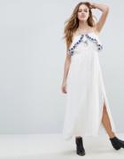 Raga Santorini Chest Frill Maxi Dress - White