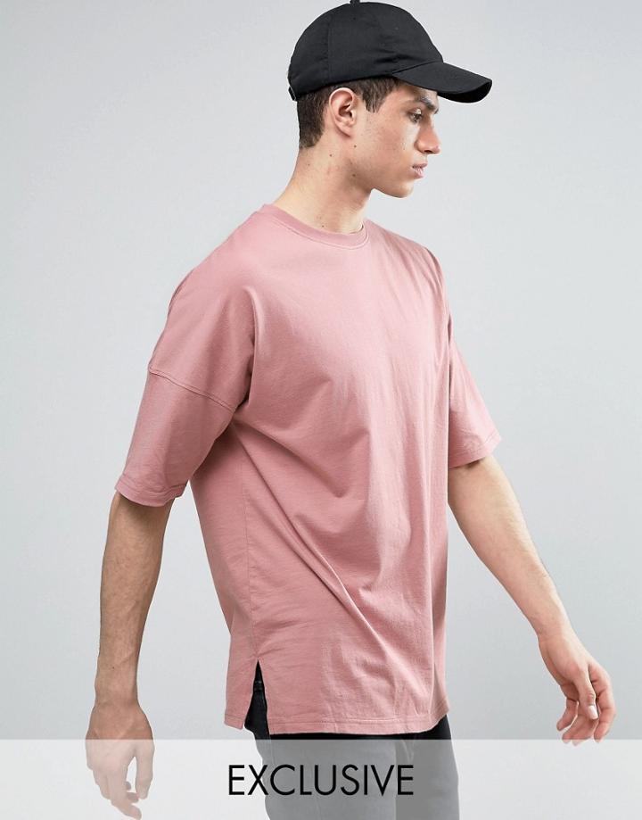 Mennace Extreme Drop Shoulder T-shirt In Washed Rose Dust - Pink