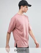 Mennace Extreme Drop Shoulder T-shirt In Washed Rose Dust - Pink