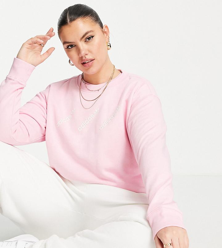 Addias Originals Plus 'logomania' Triple Logo Sweat In Pink