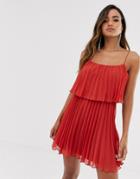 Asos Design Pleated Crop Top Mini Dress With Scoop Neck-red