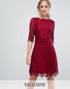 Little Mistress Shift Dress In All Over Lace - Red