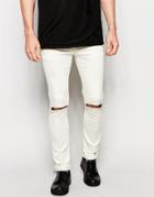 Dark Future Super Skinny Jeans In Ecru With Open Knees - Ecru