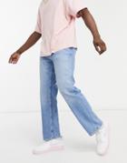 Bershka 90s Fit Jeans With Contrast Legs In Blue-blues