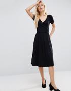 Asos Midi Wrap Skater Dress With Short Sleeves - Black