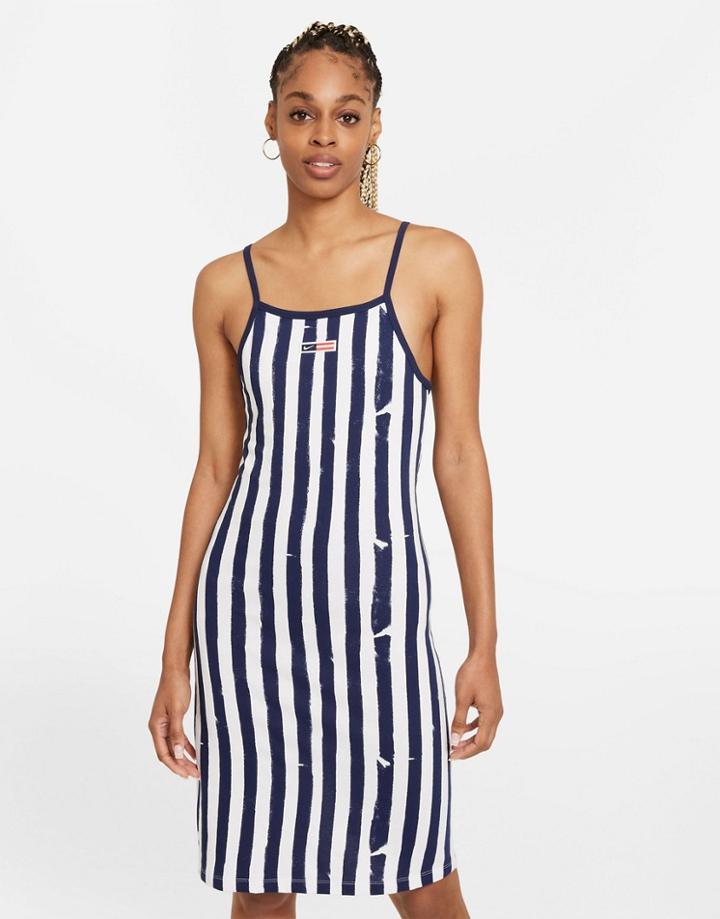 Nike Rwd Deck Stripe Cami Dress In Navy/white