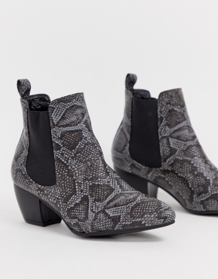 Oasis Heeled Chelsea Boots In Snake Print - Black