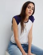 Brave Soul Dolly Croppped Tee With Contrast Sleeves - White