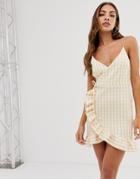 Asos Design Cami Wrap Mini Dress With Frill Hem In Check-multi