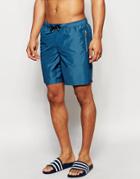 Asos Mid Length Swim Shorts In Teal With Gold Zip Detail - Teal