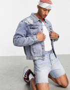 Liquor N Poker Oversized Denim Jacket In Stone Wash-blues