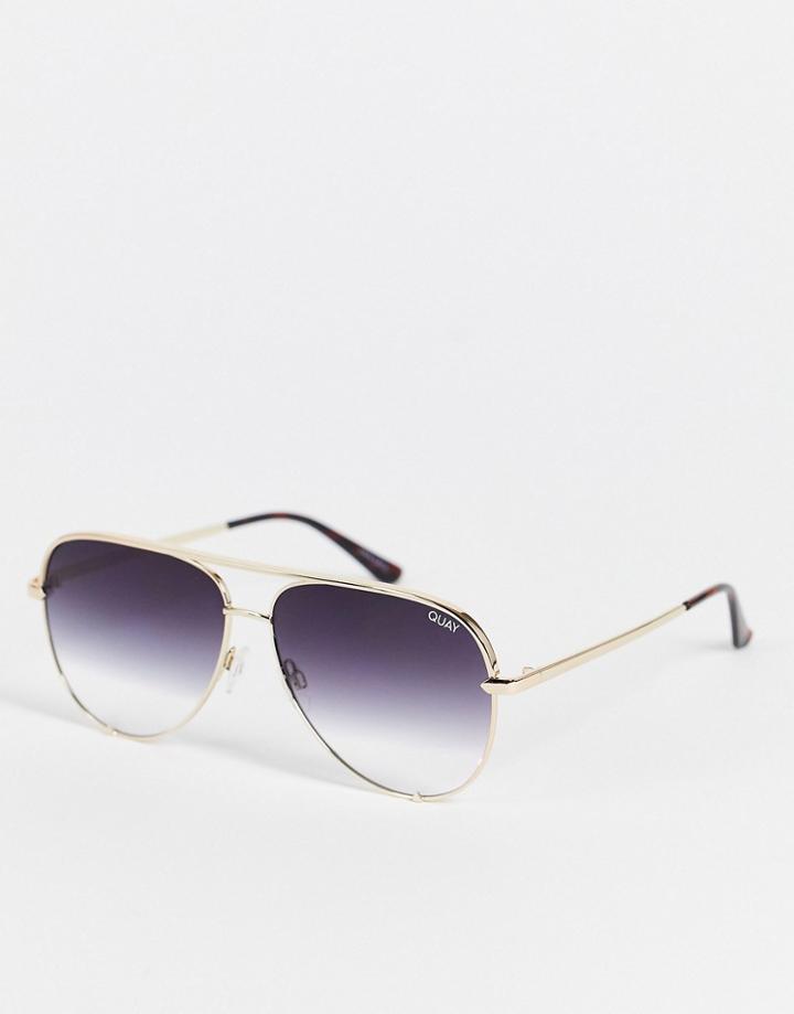 Quay High Key Aviator Sunglasses In Gold Fade