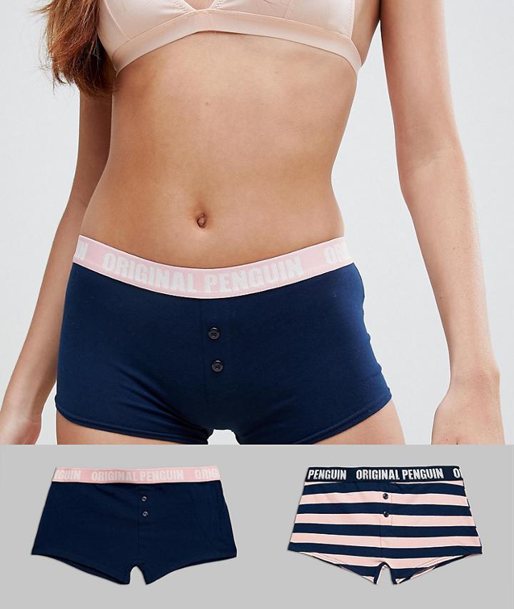 Penguin 2 Pack Button Shorts - Multi