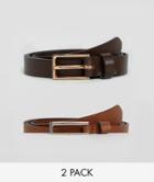 Asos 2 Pack Smart Skinny Belt In Leather Save - Multi