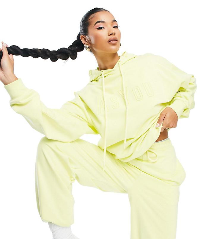 Asyou Set Branded Embroidery Hoodie In Lime-green