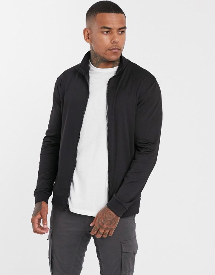 Asos Design Track Jacket In Black Poly Tricot - Black