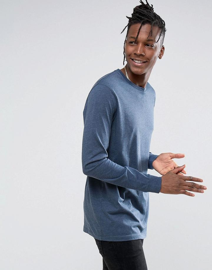 Asos Longline Long Sleeve T-shirt In Blue - Blue