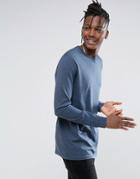 Asos Longline Long Sleeve T-shirt In Blue - Blue