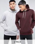 Asos Hoodie 2 Pack Gray/oxblood Save - Multi