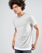 Asos Longline T-shirt With Contrast Hem And Cuff In Gray - Gray