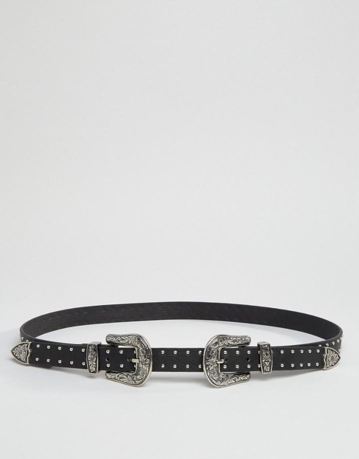 Pull & Bear Studded Western Belt - Black